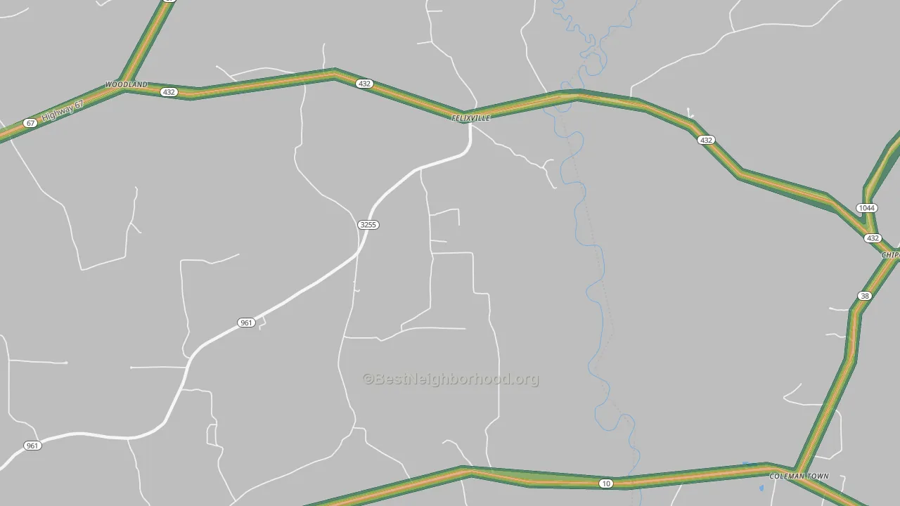 Felixville, LA Map of Noise Levels in Felixville