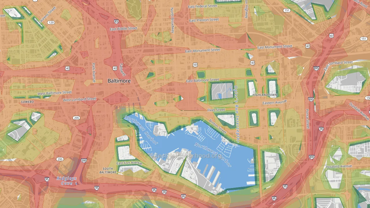 Fells Point, Baltimore, MD Map of Noise Levels in Fells Point