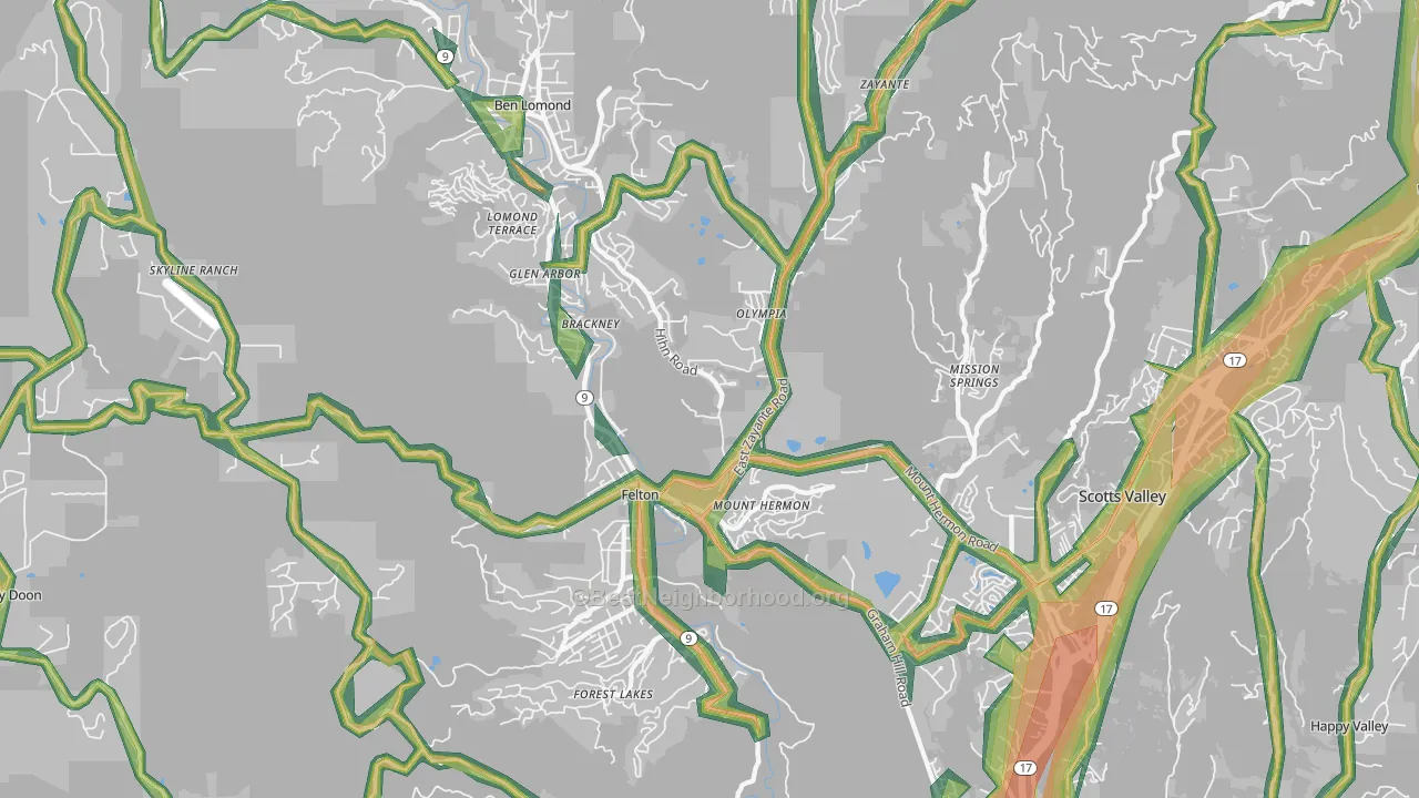 Felton, CA Map of Noise Levels in Felton