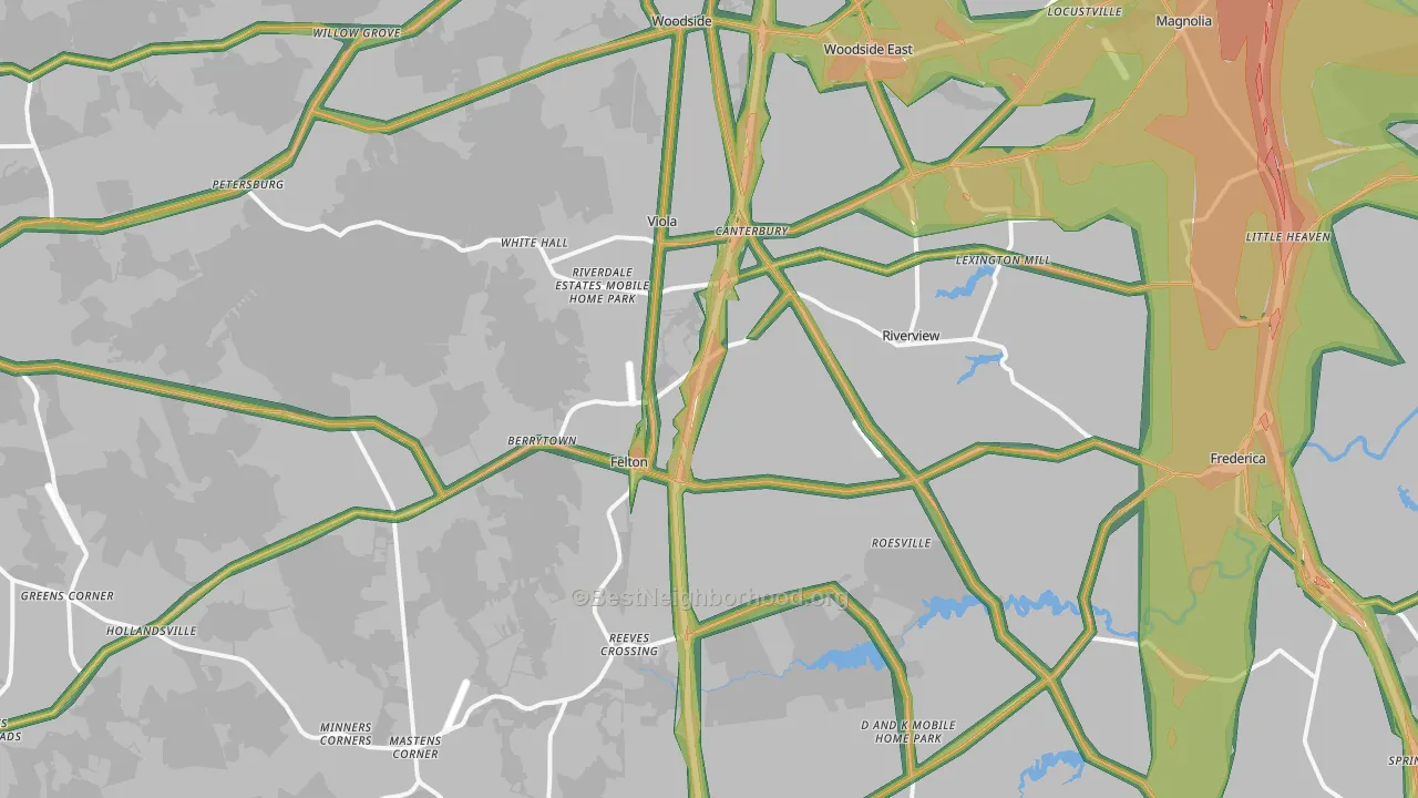 Felton, DE Map of Noise Levels in Felton