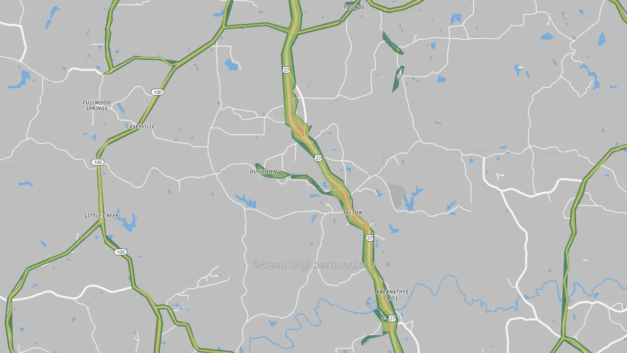 Felton, GA Map of Noise Levels in Felton