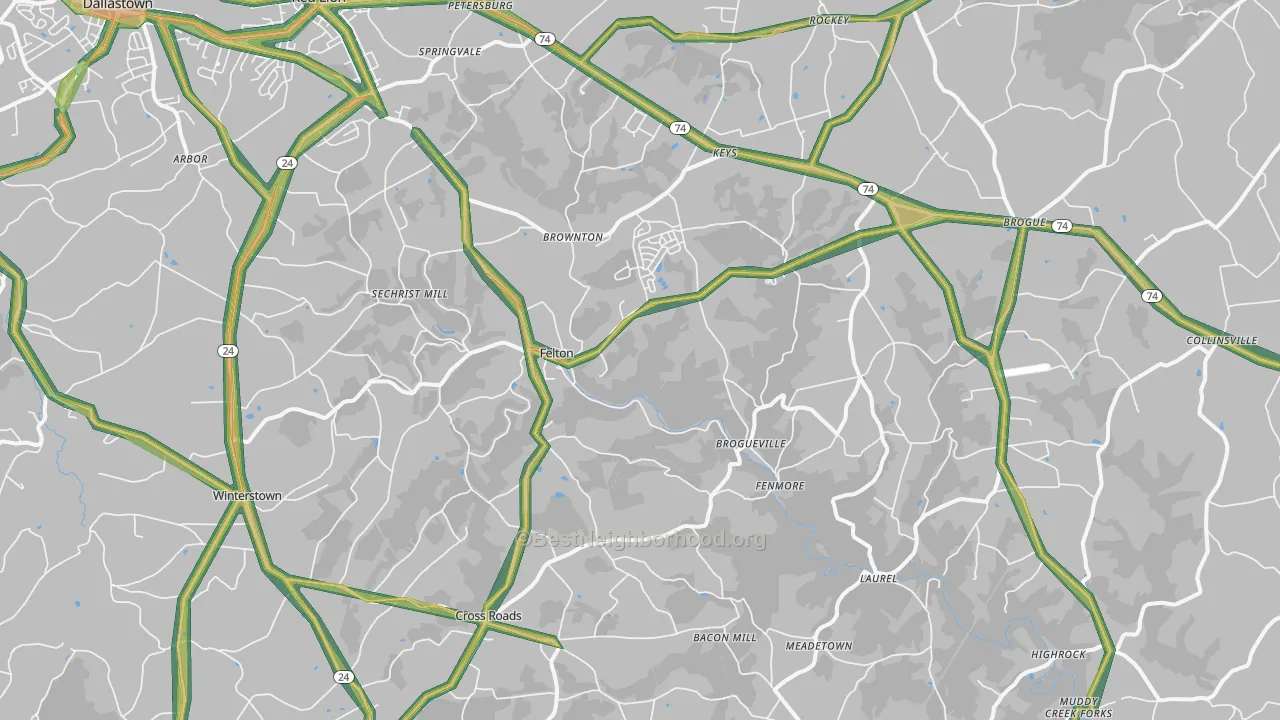 Felton, PA Map of Noise Levels in Felton