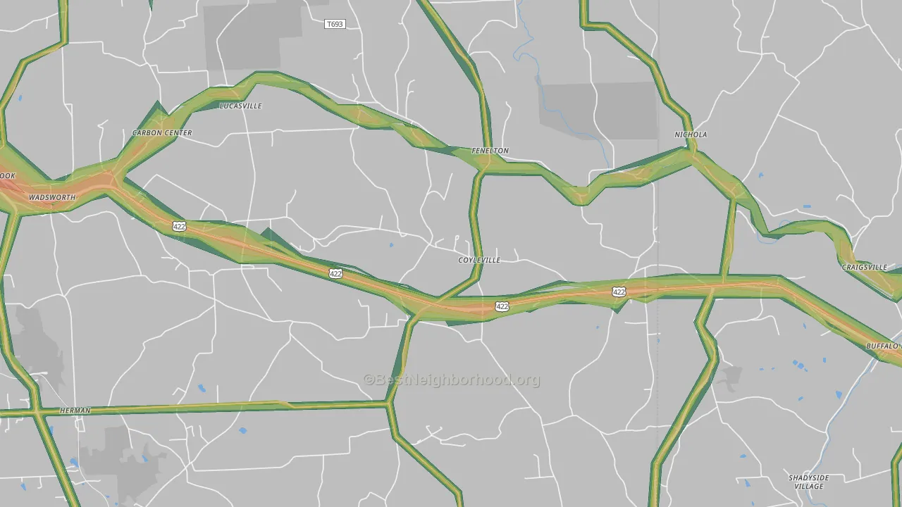 Fenelton, PA Map of Noise Levels in Fenelton