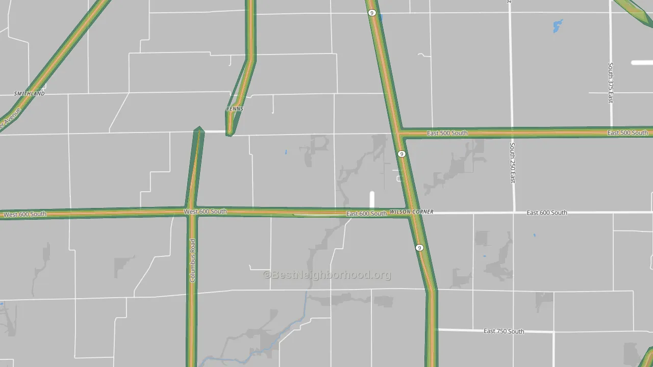 Fenns, IN Map of Noise Levels in Fenns