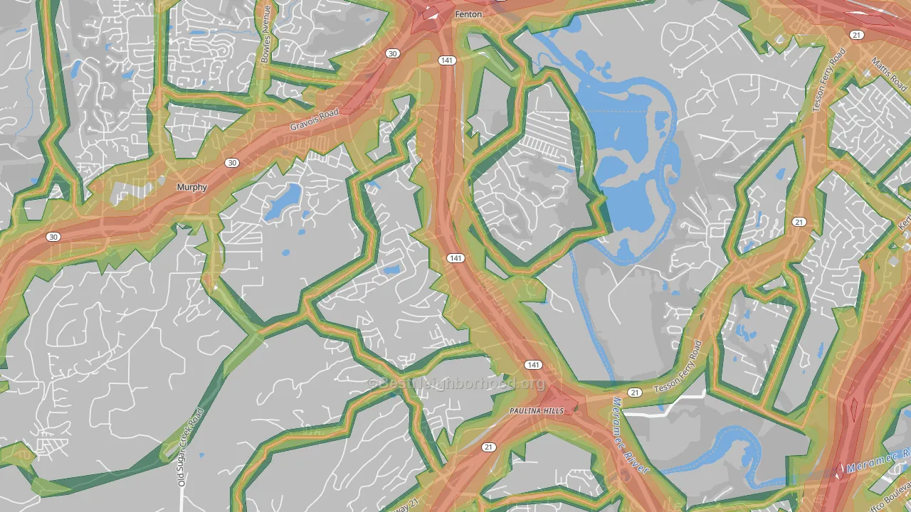 Fenton Area, Fenton, MO Map of Noise Levels in Fenton Area