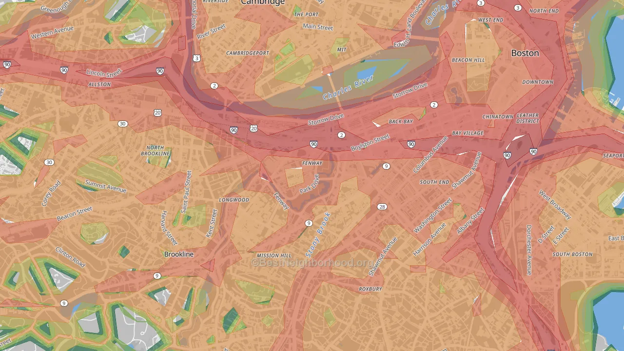 Fenway-Kenmore, Boston, MA Map of Noise Levels in Fenway-Kenmore