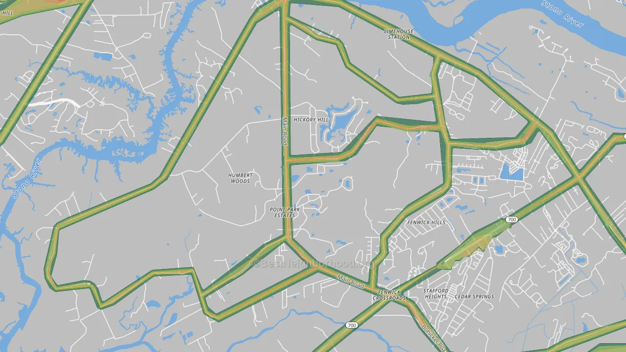 Fenwick Hills, SC Map of Noise Levels in Fenwick Hills