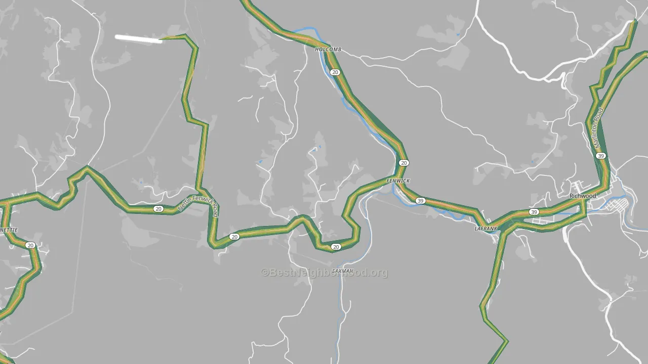 Fenwick, WV Map of Noise Levels in Fenwick