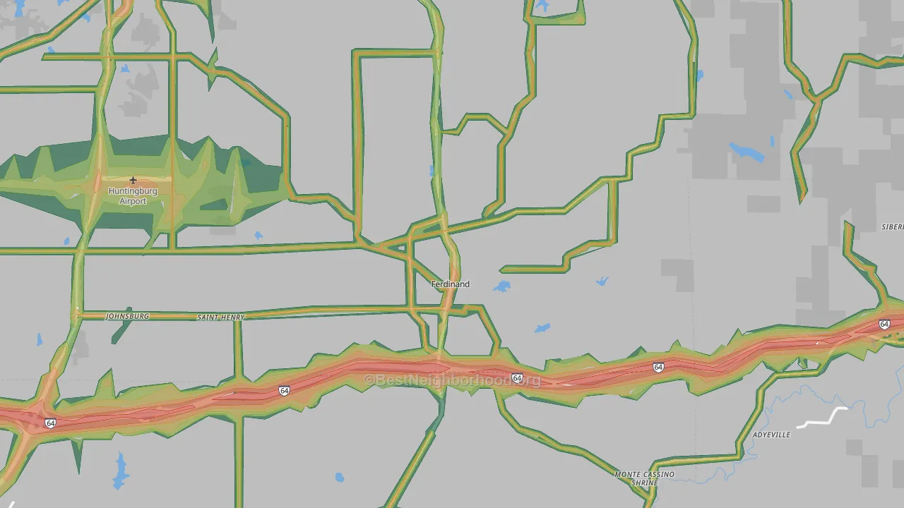 Ferdinand, IN Map of Noise Levels in Ferdinand