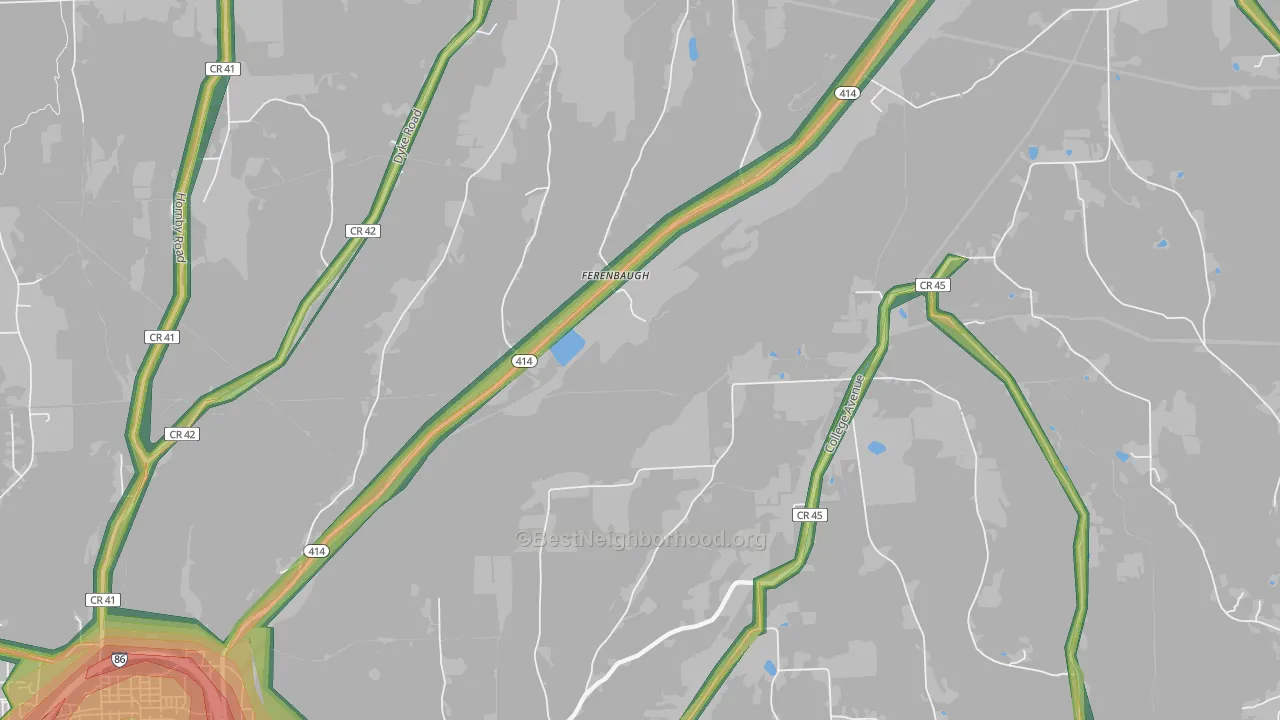 Ferenbaugh, NY Map of Noise Levels in Ferenbaugh