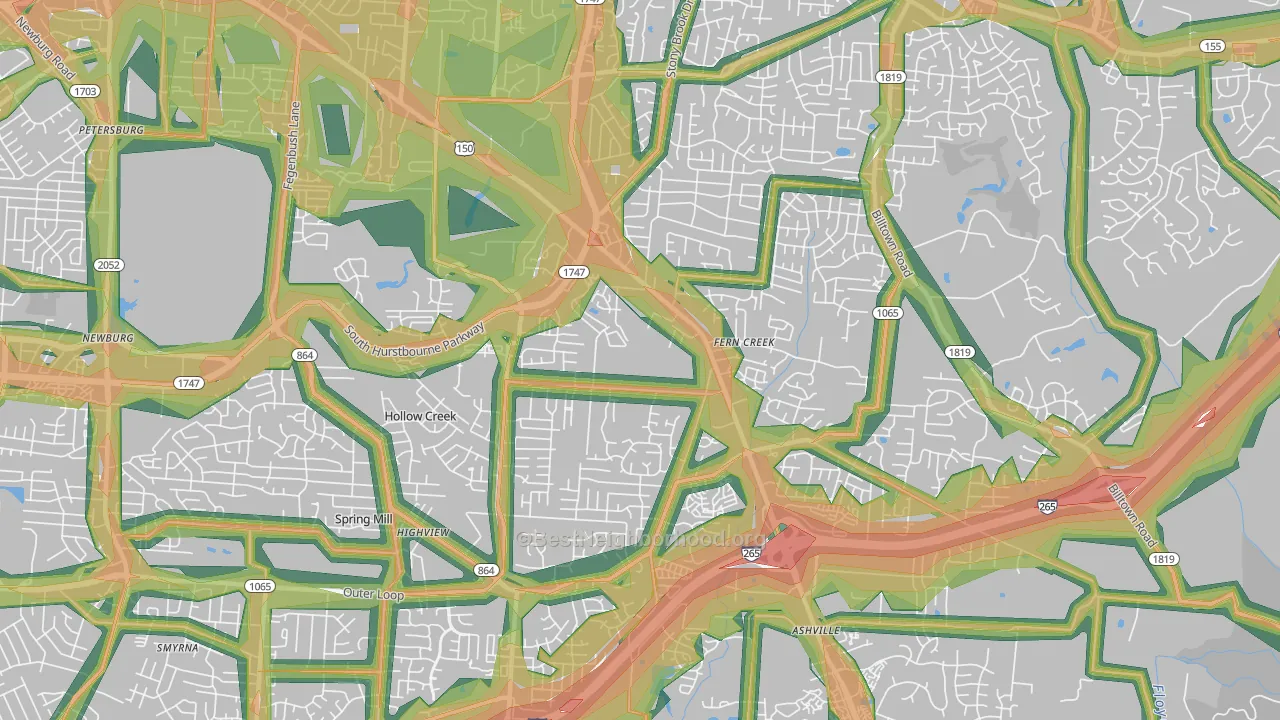 Fern Creek, Louisville, KY Map of Noise Levels in Fern Creek