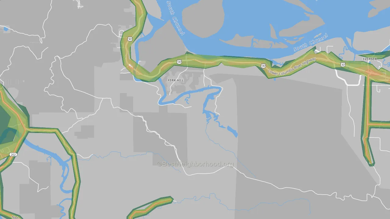 Fern Hill, OR Map of Noise Levels in Fern Hill