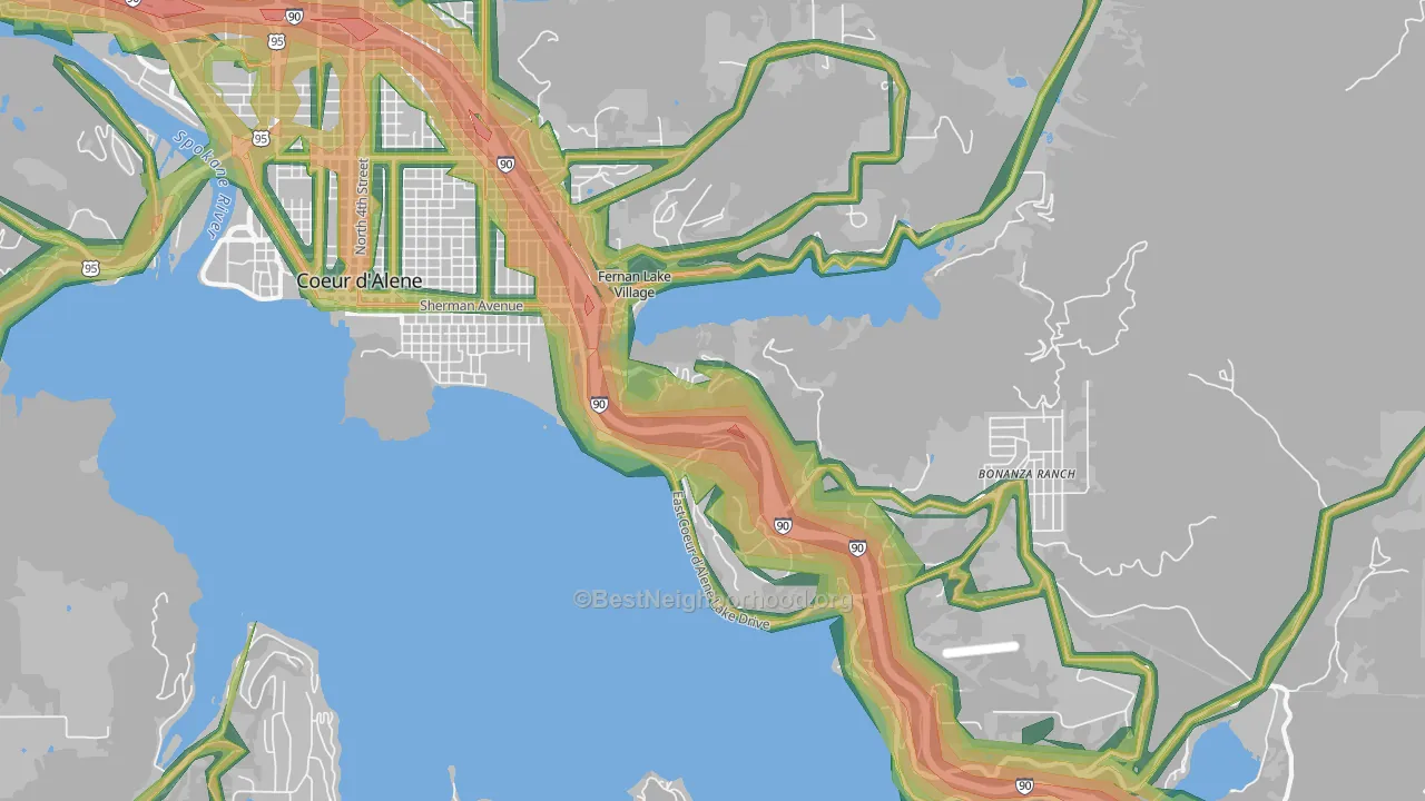 Fernan Lake Village, ID Map of Noise Levels in Fernan Lake Village