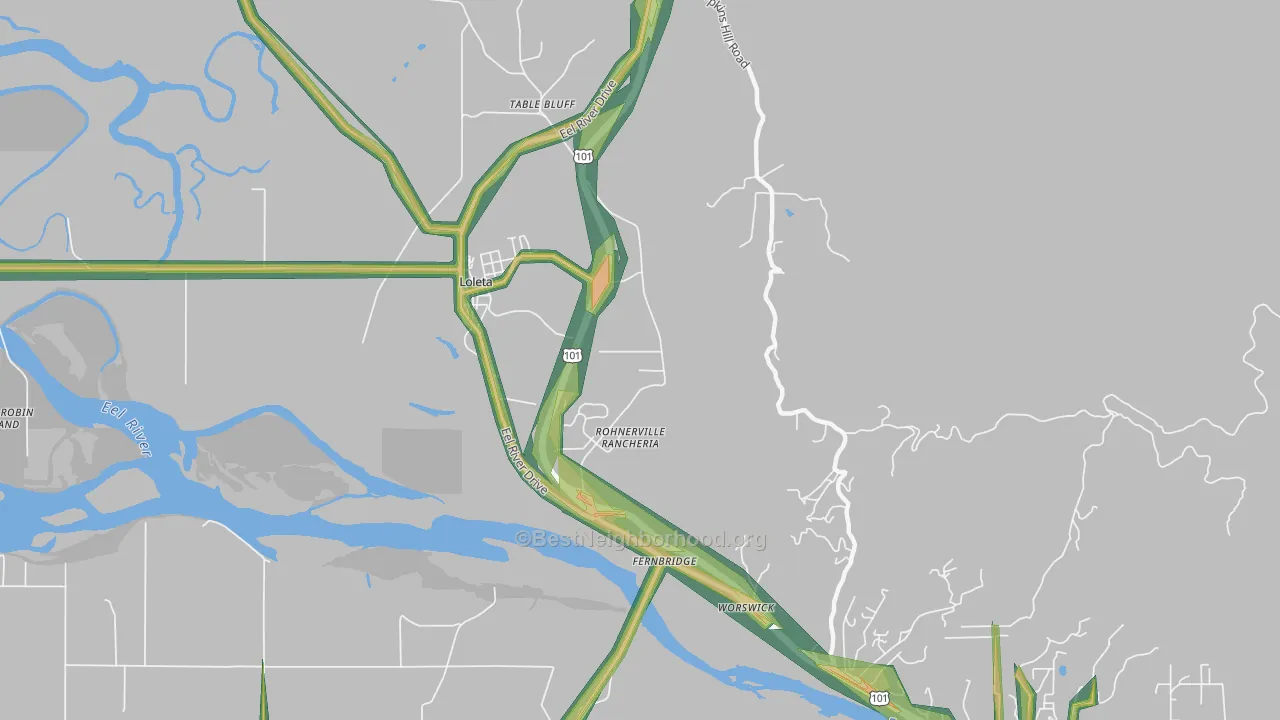 Fernbridge, CA Map of Noise Levels in Fernbridge