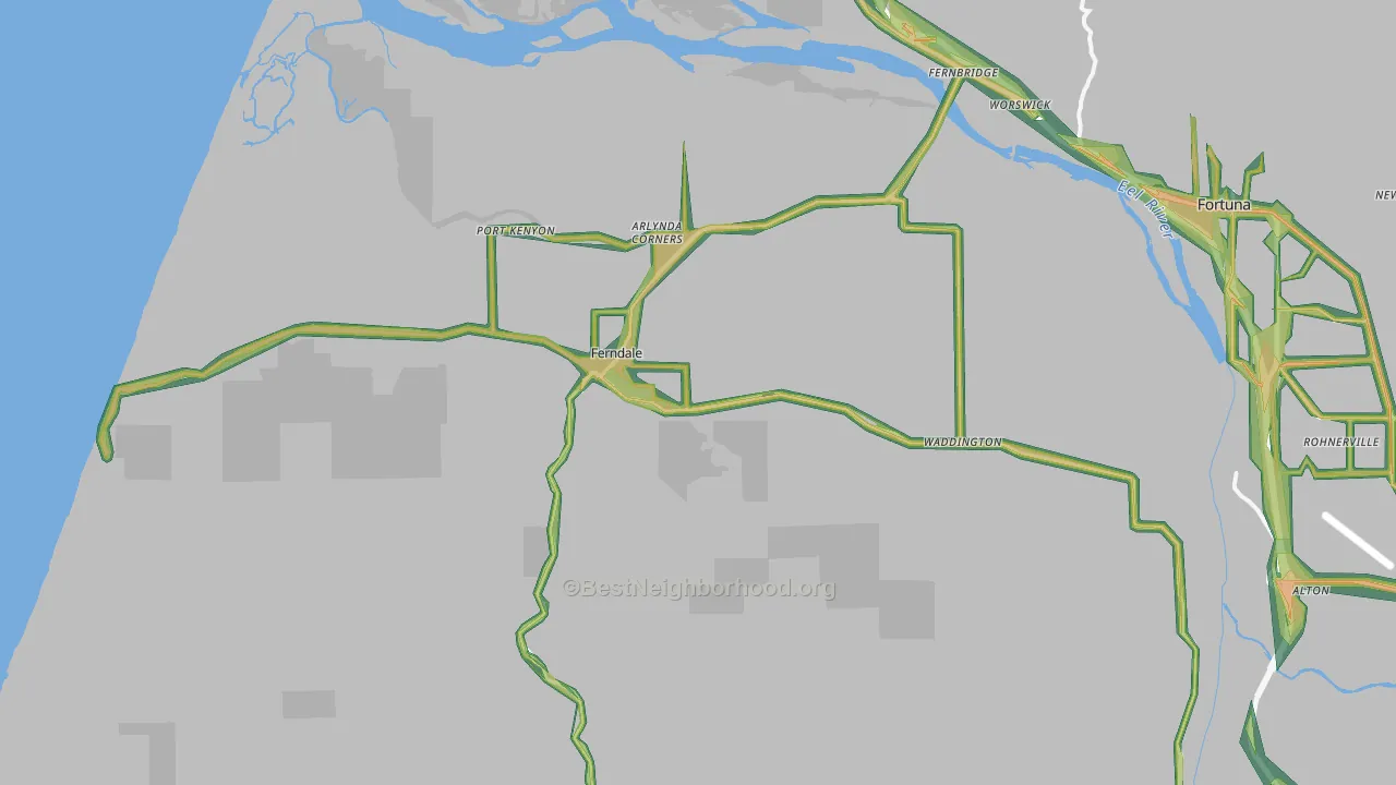 Ferndale, CA Map of Noise Levels in Ferndale