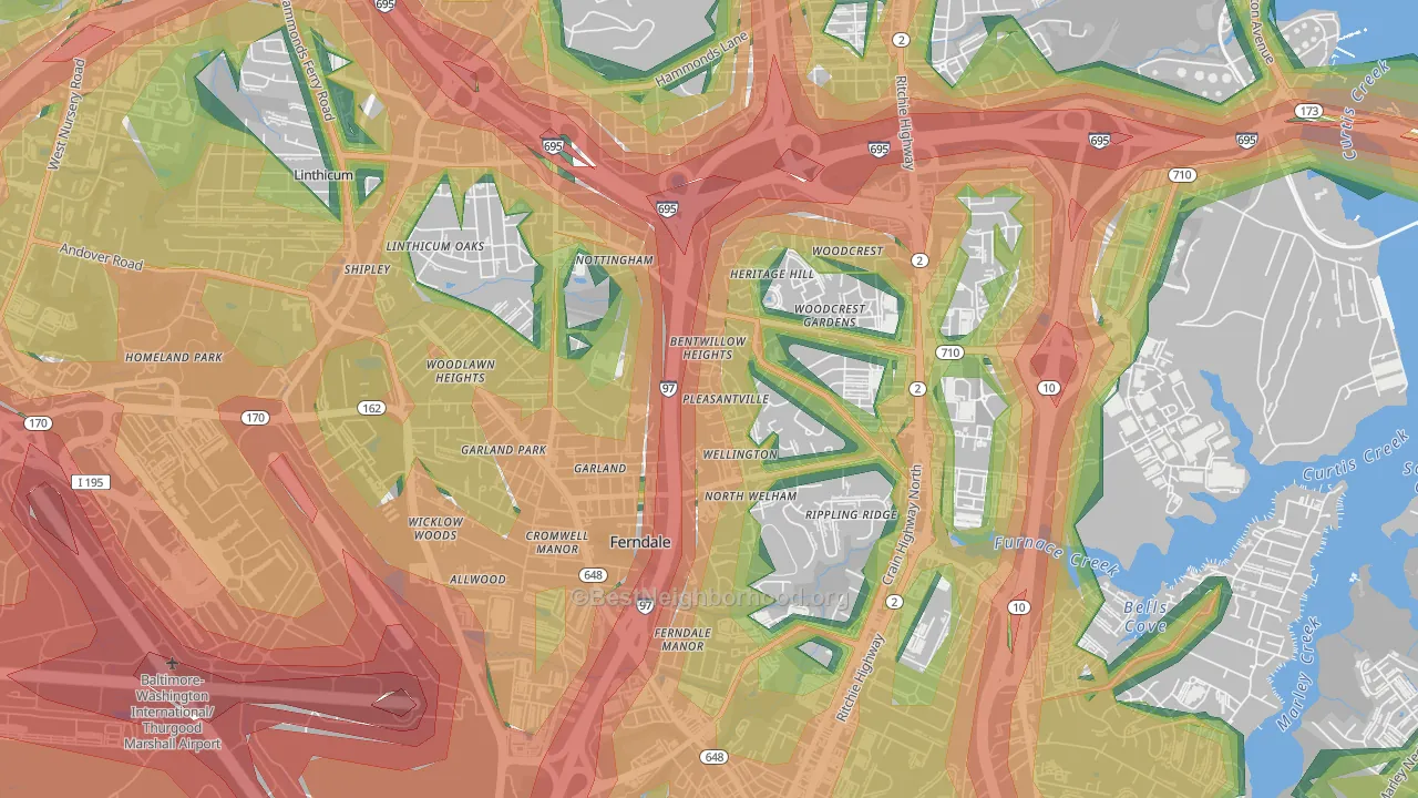 Ferndale, MD Map of Noise Levels in Ferndale
