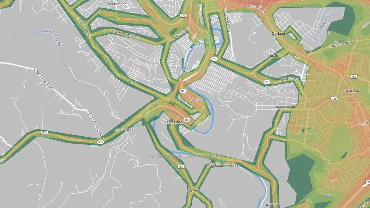 Ferndale, PA Map of Noise Levels in Ferndale
