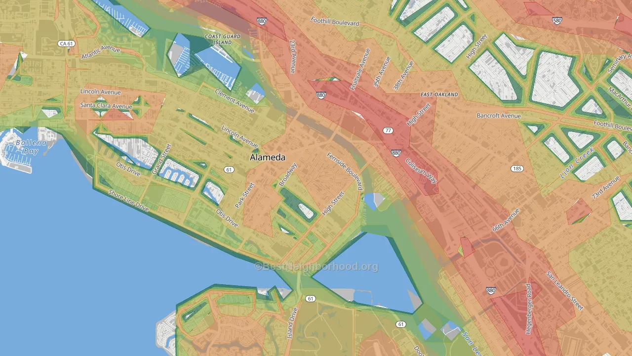 Fernside, Alameda, CA Map of Noise Levels in Fernside
