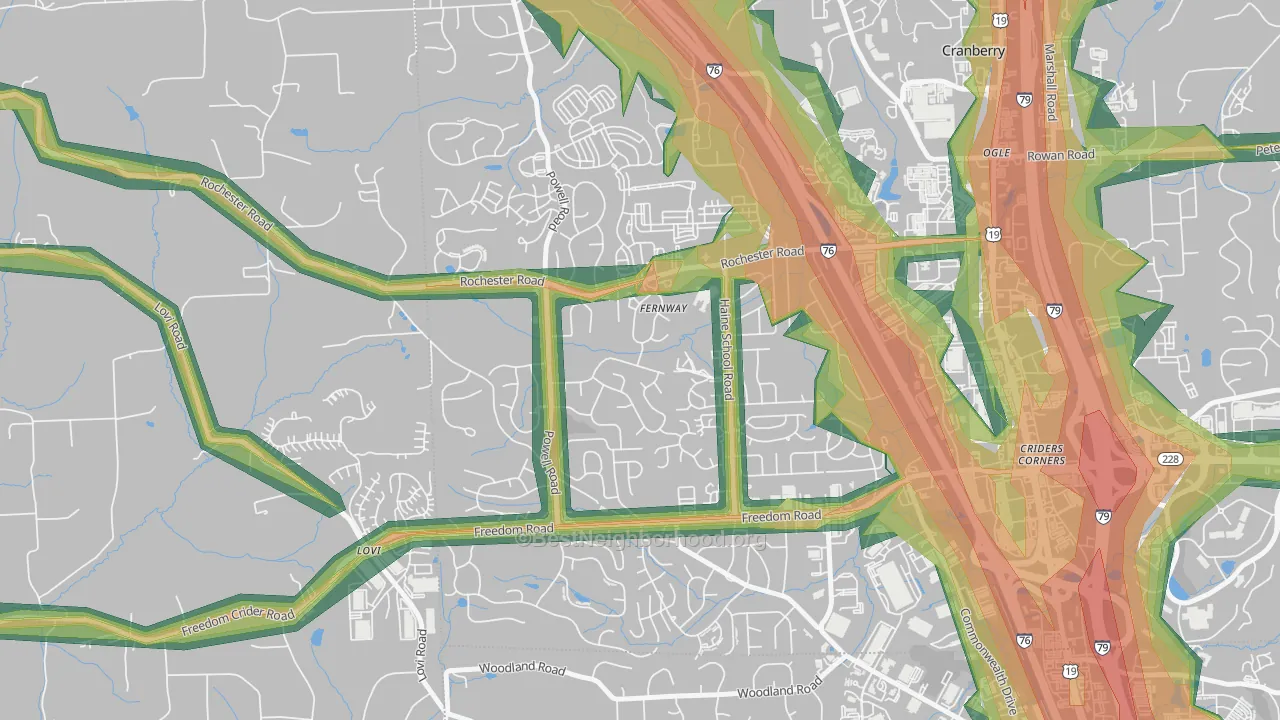 Fernway, PA Map of Noise Levels in Fernway