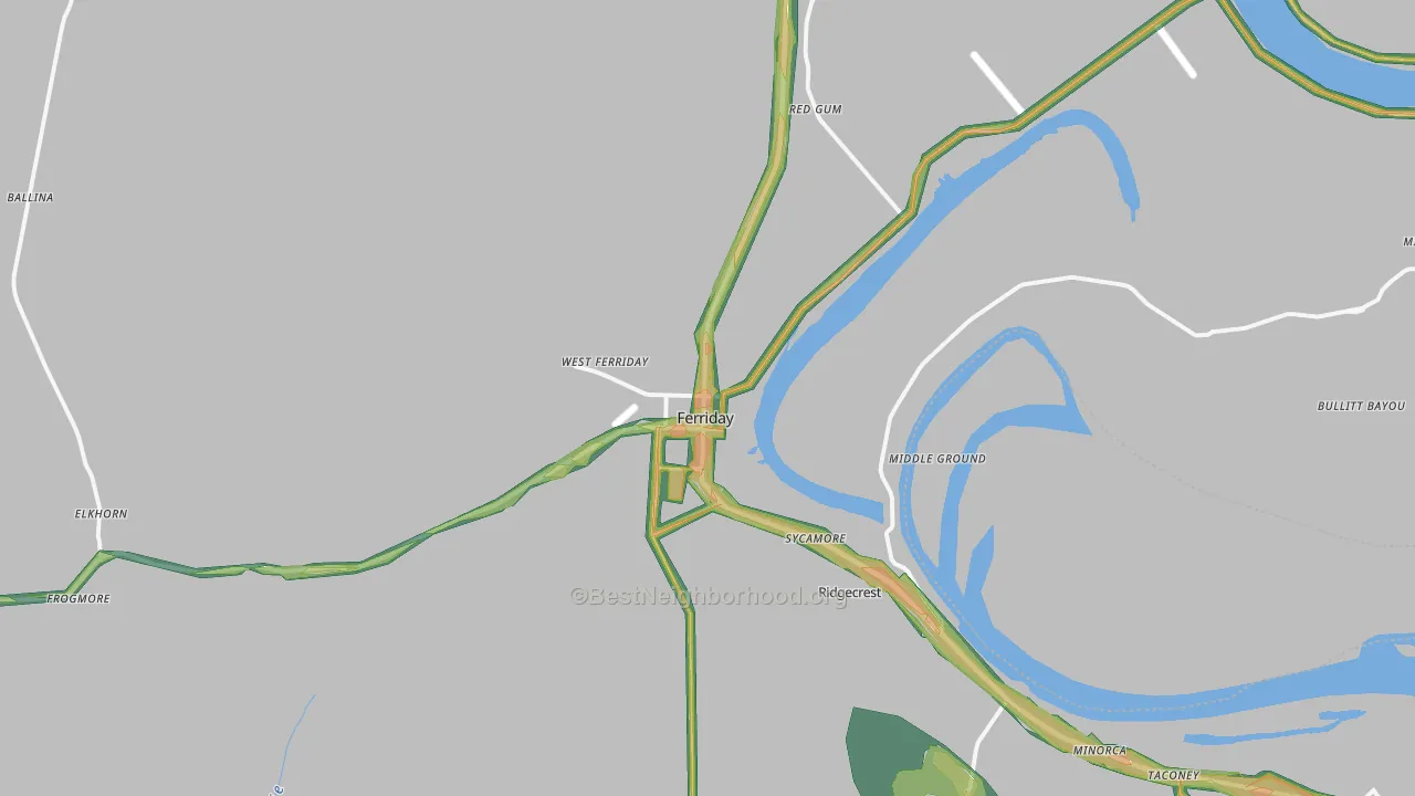 Ferriday, LA Map of Noise Levels in Ferriday