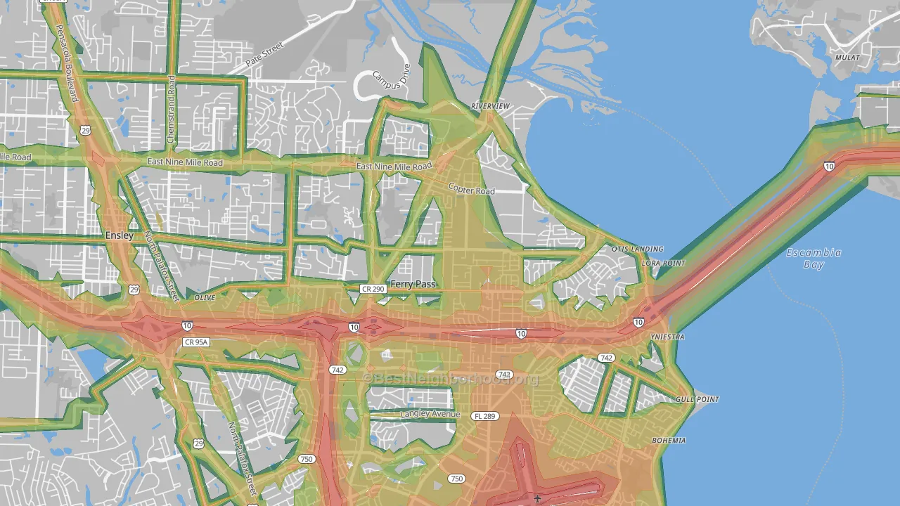 Ferry Pass, FL Map of Noise Levels in Ferry Pass