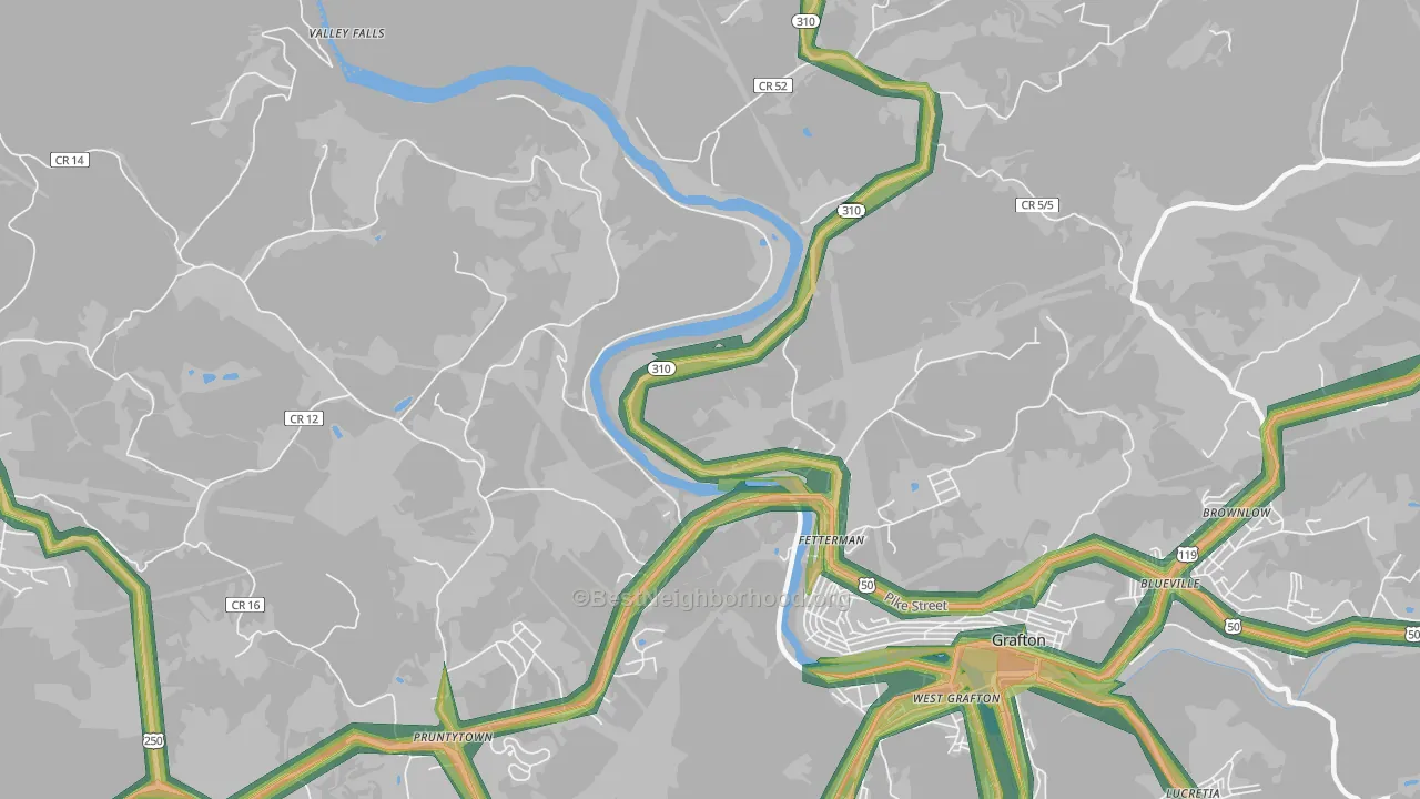 Fetterman, WV Map of Noise Levels in Fetterman