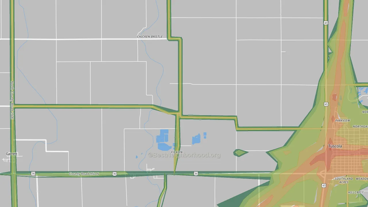 Ficklin, IL Map of Noise Levels in Ficklin