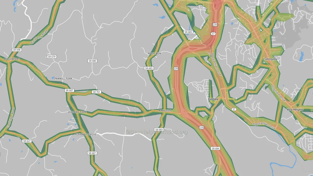 Fieldale, VA Map of Noise Levels in Fieldale