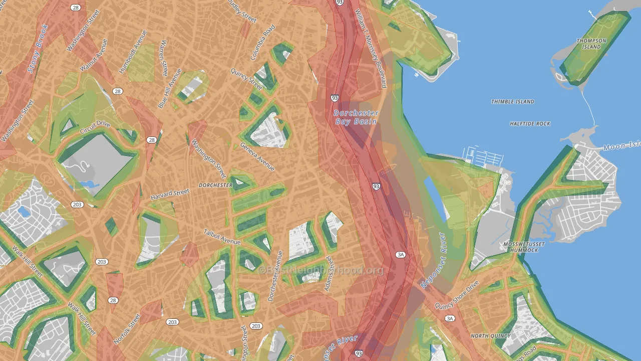 Fields Corner, Boston, MA Map of Noise Levels in Fields Corner