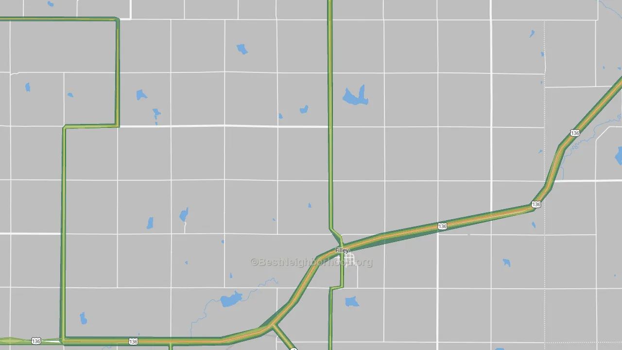 Filley, NE Map of Noise Levels in Filley