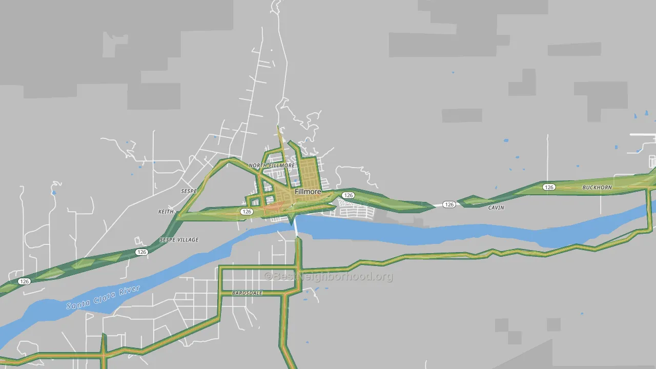 Fillmore, CA Map of Noise Levels in Fillmore