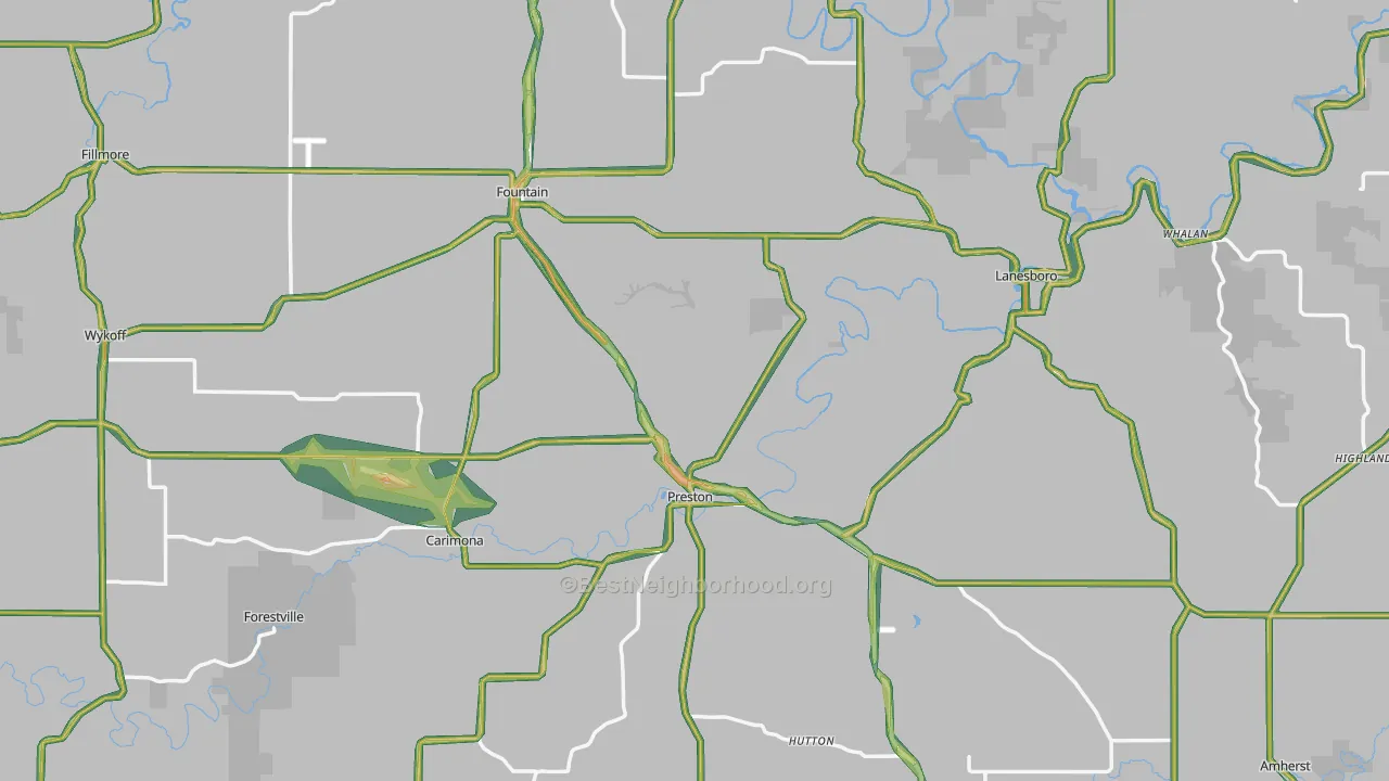 Fillmore County, MN Map of Noise Levels in Fillmore County
