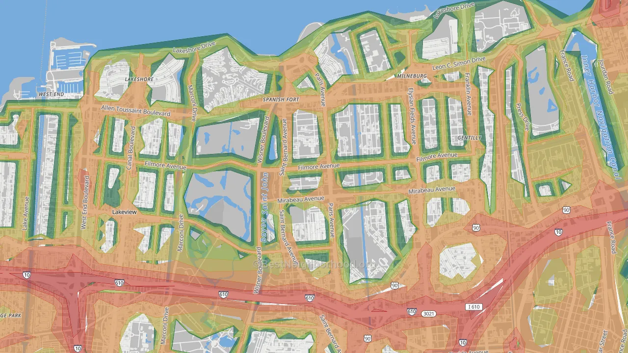Fillmore, New Orleans, LA Map of Noise Levels in Fillmore