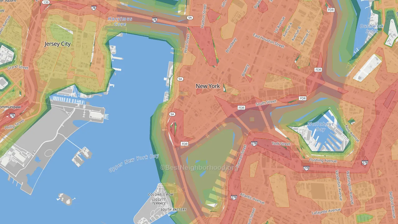 Financial District, Manhattan, NY Map of Noise Levels in Financial District