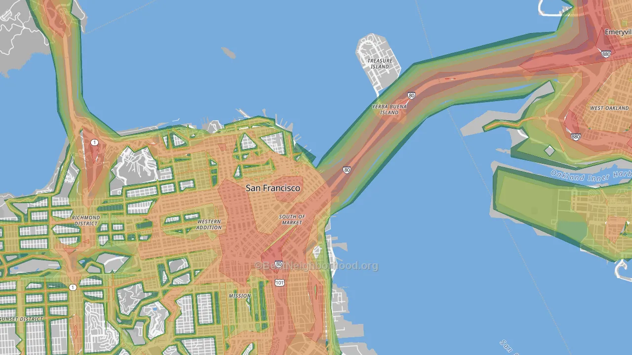 Financial District, San Francisco, CA Map of Noise Levels in Financial District