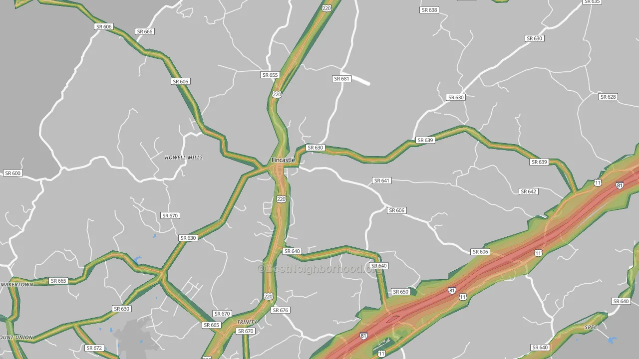 Fincastle, VA Map of Noise Levels in Fincastle