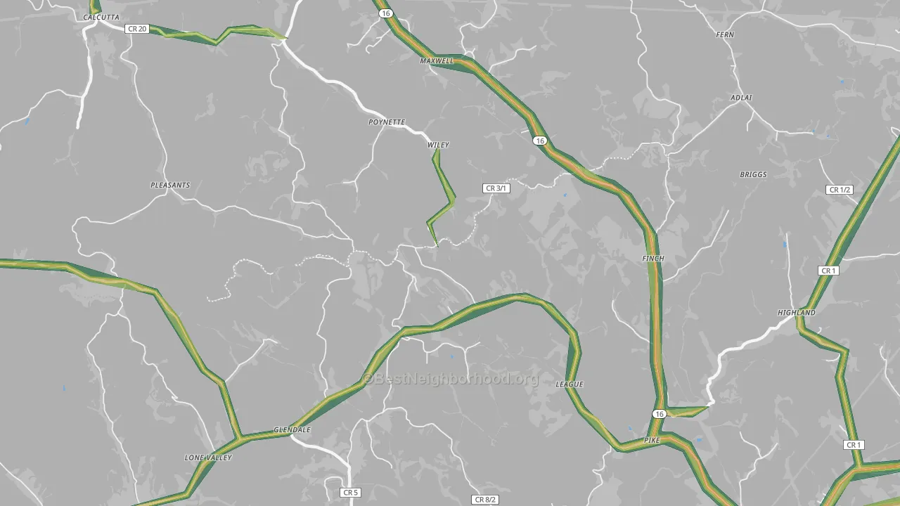 Finch, WV Map of Noise Levels in Finch