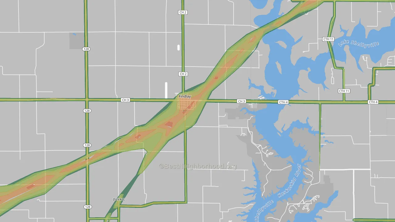 Findlay, IL Map of Noise Levels in Findlay