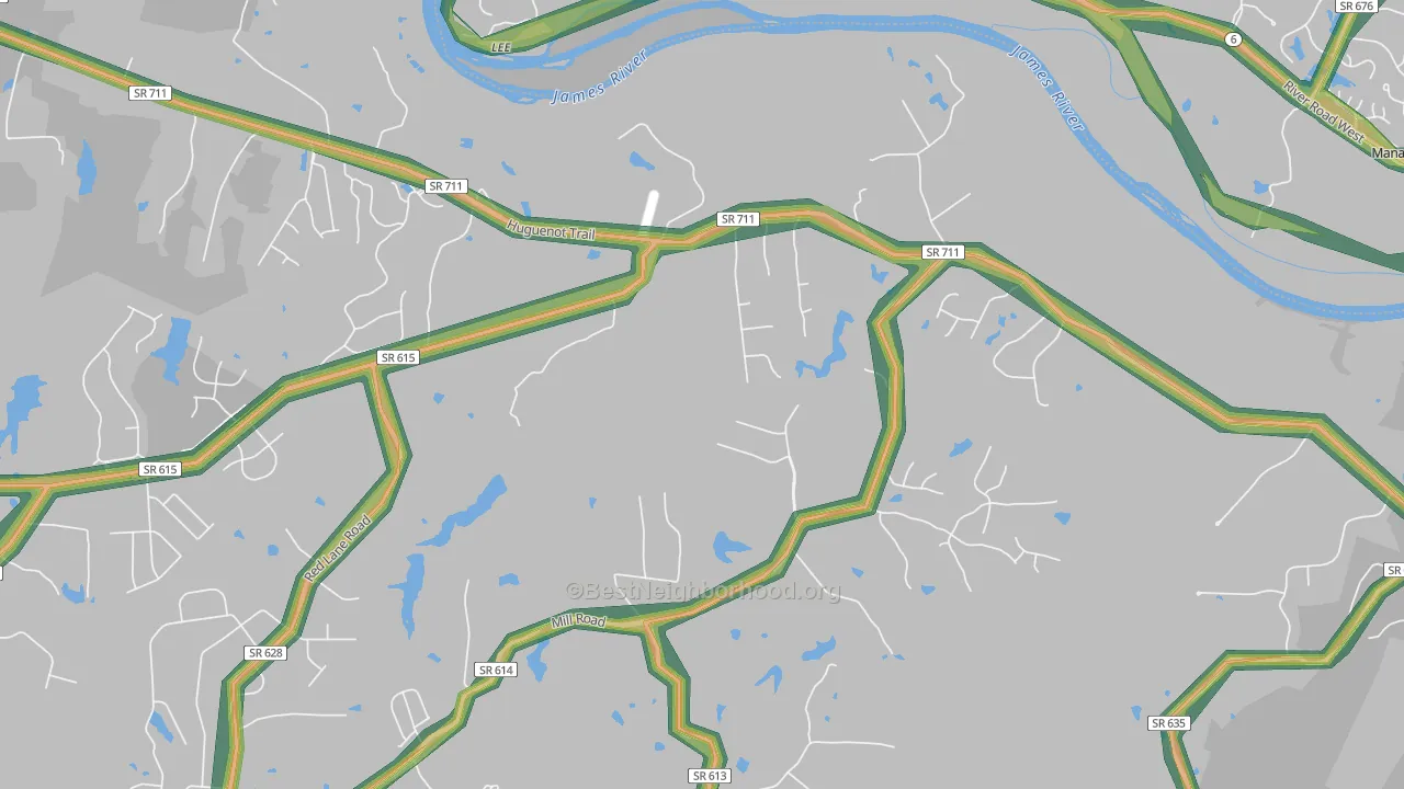 Fine Creek Mills, VA Map of Noise Levels in Fine Creek Mills