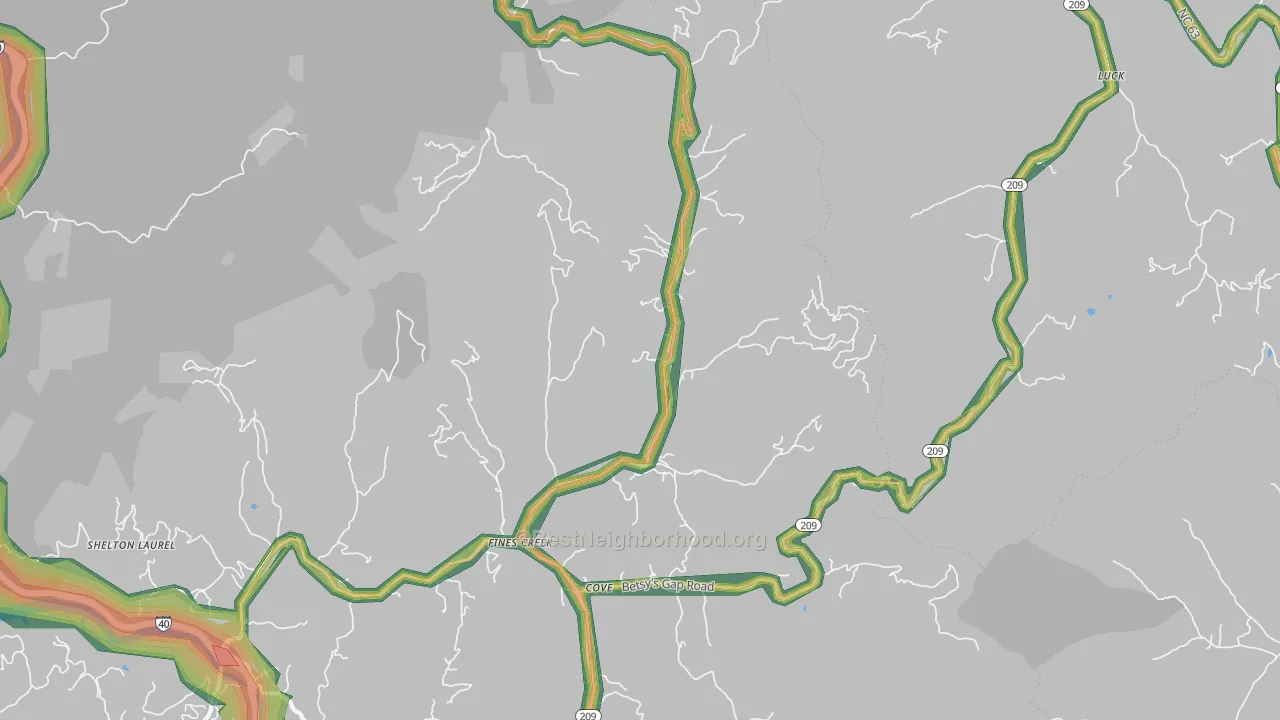 Fines Creek, NC Map of Noise Levels in Fines Creek