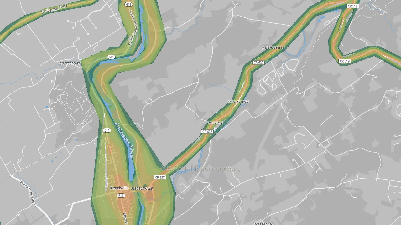 Finesville, NJ Map of Noise Levels in Finesville