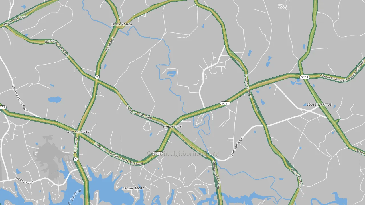 Fingerville, SC Map of Noise Levels in Fingerville