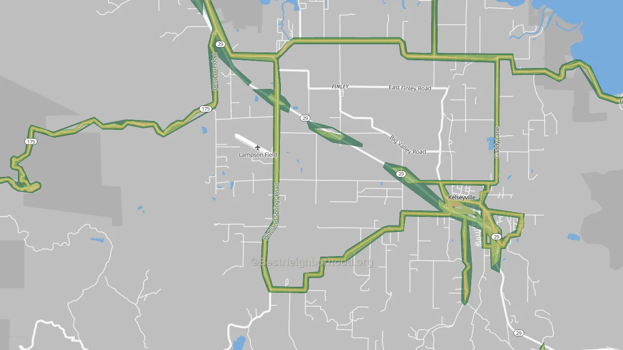 Finley, CA Map of Noise Levels in Finley