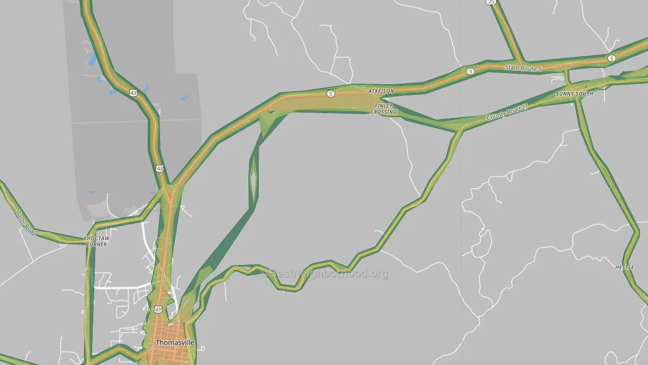 Finley Crossing, AL Map of Noise Levels in Finley Crossing