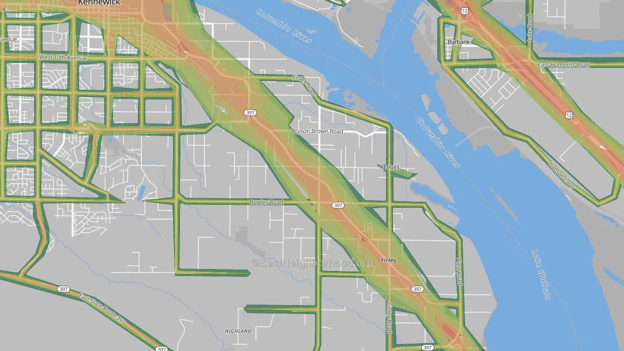 Finley, WA Map of Noise Levels in Finley