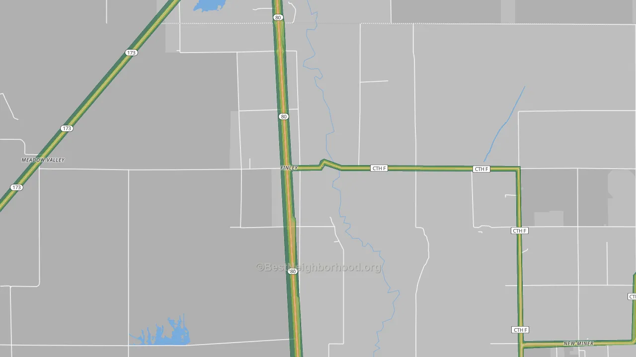 Finley, WI Map of Noise Levels in Finley