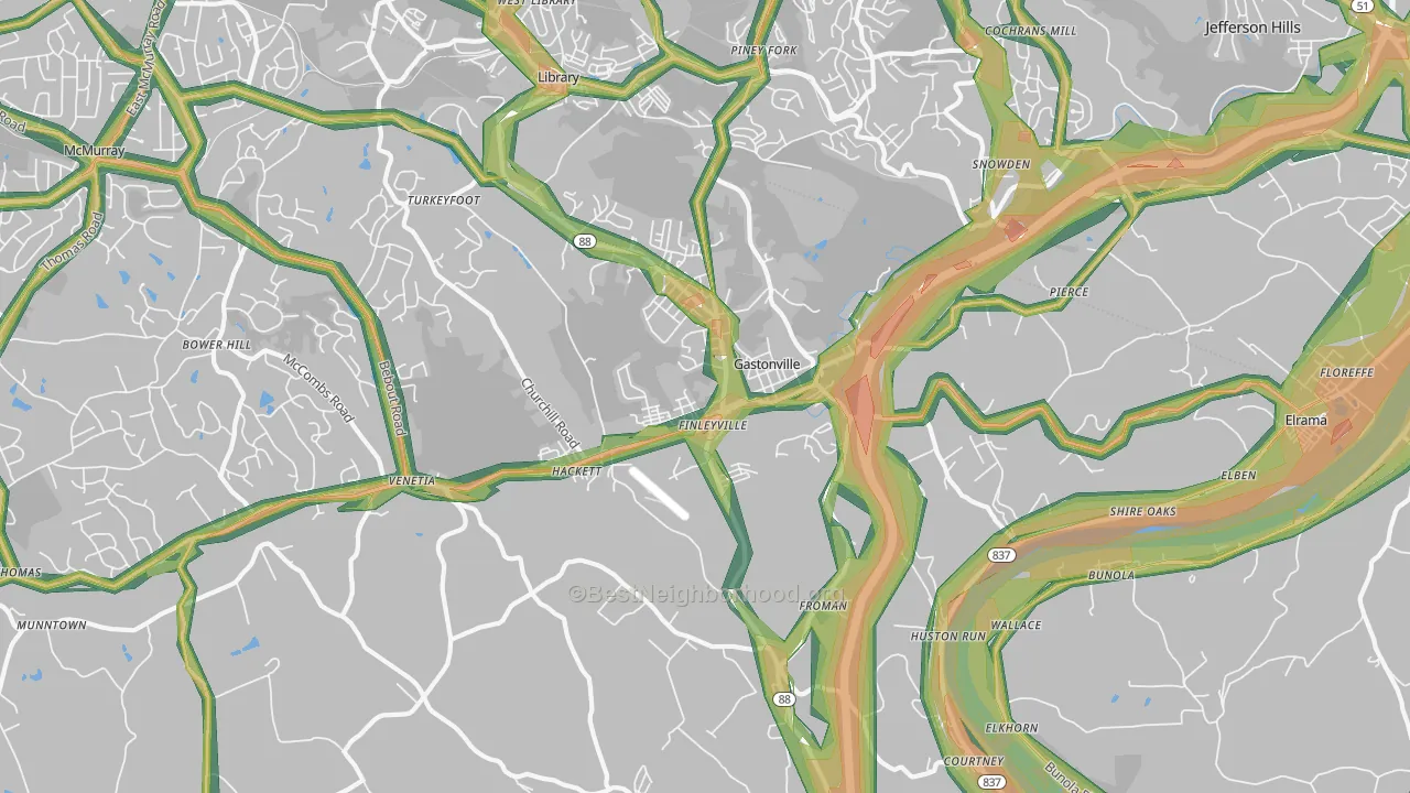 Finleyville, PA Map of Noise Levels in Finleyville