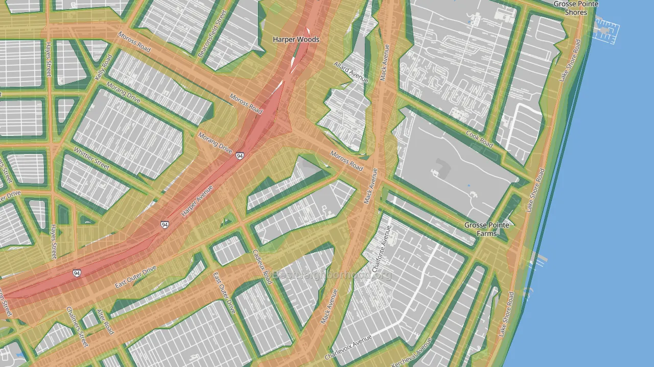 Finney, Grosse Pointe, MI Map of Noise Levels in Finney