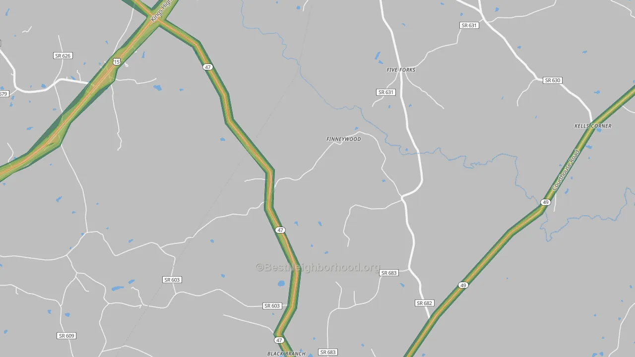 Finneywood, VA Map of Noise Levels in Finneywood