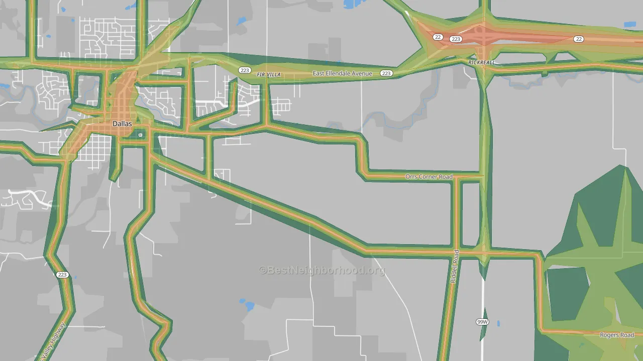 Fir Villa, OR Map of Noise Levels in Fir Villa